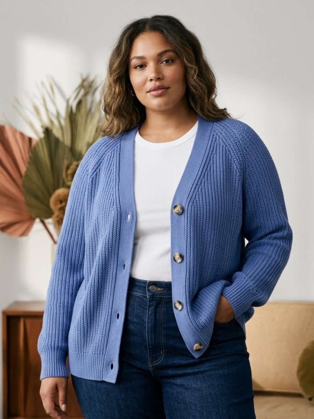 GAP 100% Cotton Shaker Stitch Dusty Blue Ribbed Button-Up Grandpa Cardigan XL